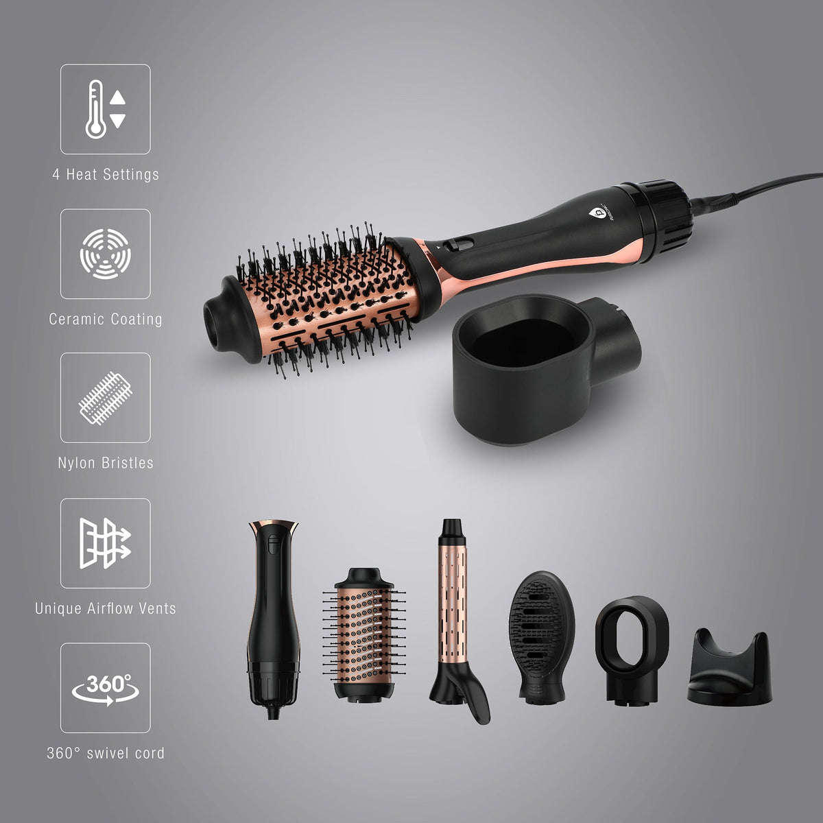 Dúo Cuidado del Cabello: Cepillo Secador de Aire + Cepillo Masajeador LED